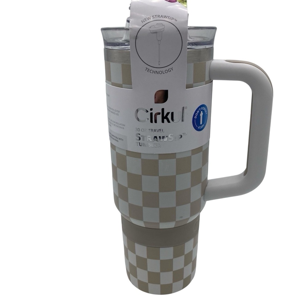 Cirkul 30oz Travel StrawSip Double-Wall Insulated Tumbler Taupe Tartan NEW